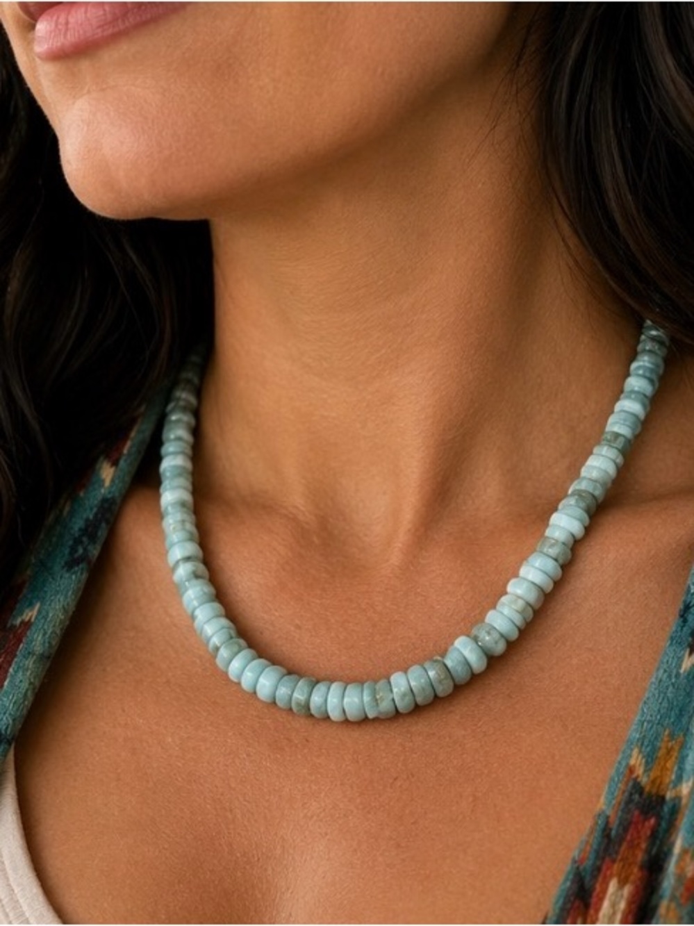 Larimar blue Heishi styled necklace with Sterling Silver